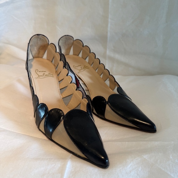 Christian Louboutin Shoes - Vintage Christian Louboutin Mesh and Leather Kitten Heels